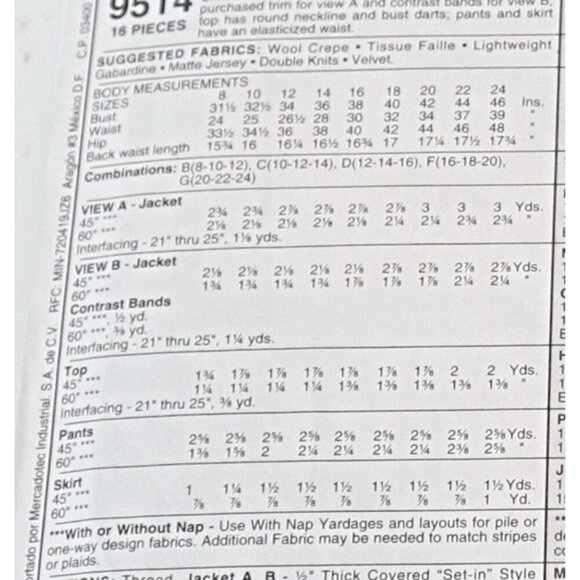 McCall's 9219 Sewing Pattern Misses' Jacket Pants Skirt Top Size 20 22 24 Uncut - Picture 3 of 4